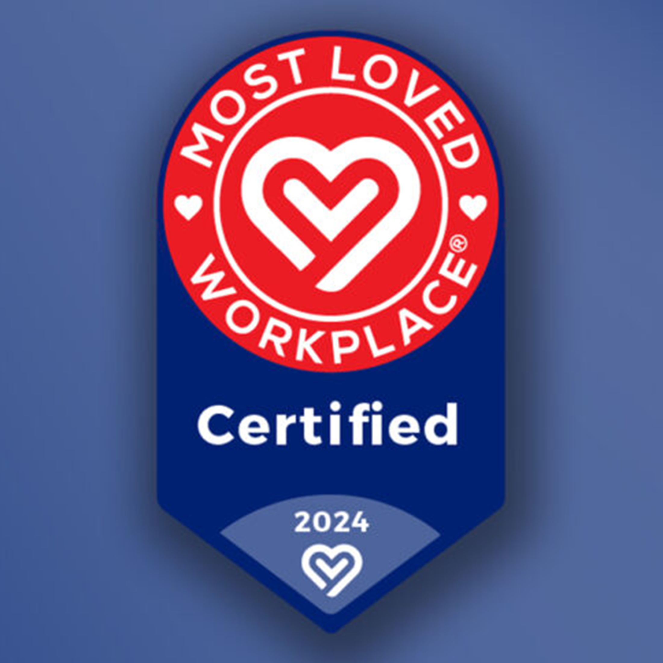 Most Loved Workplace Award Red and blue Most Loved Workplace Certified 2024 award