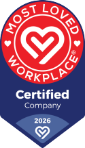 Most Loved Workplace Award Red and blue Most Loved Workplace Certified 2026 award